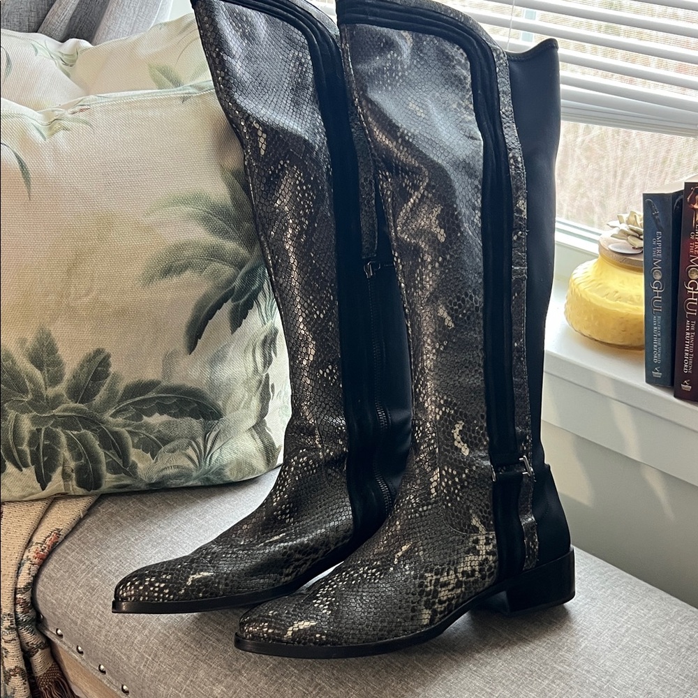 Donald J. Pliner Black and Gray Over the Knee Boots